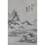 ATTRIBUTED TO WANG YUANQI LANDSCAPE IN THE STYLE OF MI FU A Chinese scroll painting, ink on paper,