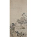 YUAN YING (QING DYNASTY) ADMIRING THE FULL MOON A Chinese scroll painting, ink and colour on