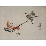 WANG XUETAO (1903-82) PIED WAGTAIL A Chinese painting, ink and colour on paper, signed Xuetao,