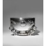 A CHINESE SILVER 'DRAGON' PUNCH BOWL 2ND HALF 19TH CENTURY Decorated in relief with a scaly dragon