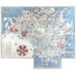 A LARGE JAPANESE PRINTED MAP OF TOKYO MEIJI PERIOD, 19TH CENTURY Orientated to the West and