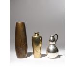 TWO BRONZE VASES AND A SILVER SAKE BOTTLE, TOKKURI MEIJI PERIOD AND LATER, 19TH AND 20TH CENTURY The