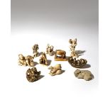 NINE JAPANESE IVORY NETSUKE MEIJI PERIOD, 19TH CENTURY Variously depicting figures and animals,