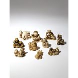 EIGHT JAPANESE IVORY NETSUKE OF BOYS MEIJI PERIOD, 19TH CENTURY Depicted engaged in a variety of