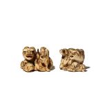 TWO JAPANESE IVORY NETSUKE OF TIGERS MEIJI PERIOD, 19TH CENTURY Both carved as a larger feline and