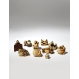 NINE JAPANESE IVORY NETSUKE AND AN OJIME EDO PERIOD AND LATER, 18TH CENTURY AND LATER Carved as