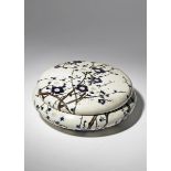 A LARGE JAPANESE KYOTO WARE BOX AND COVER MEIJI PERIOD, 19TH CENTURY The squat circular body and lid