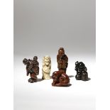 FIVE JAPANESE NETSUKE MEIJI PERIOD AND LATER, 19TH AND 20TH CENTURY One in stag antler carved as