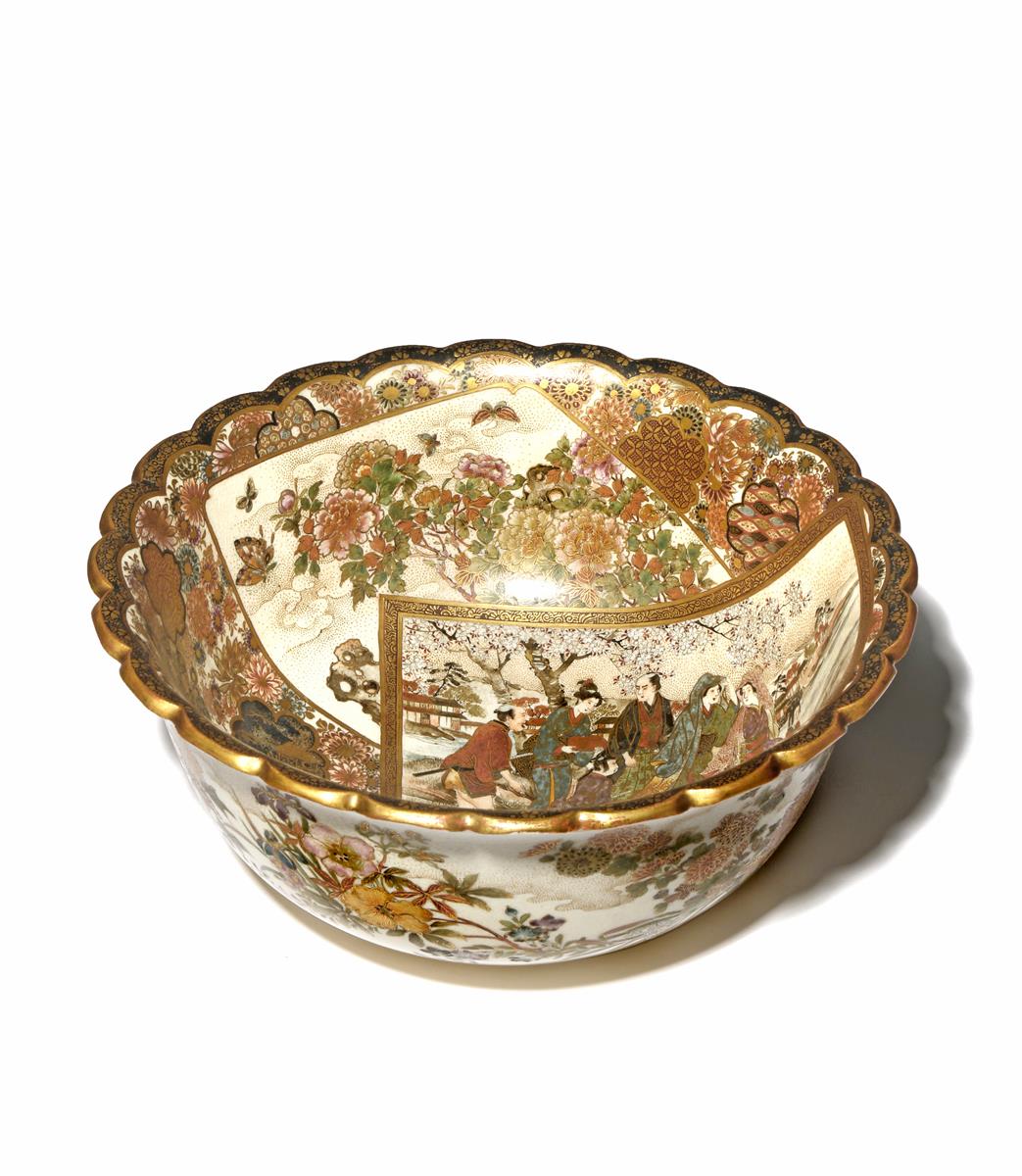 A JAPANESE SATSUMA BOWL BY YOZAN MEIJI PERIOD, 19TH CENTURY With a scalloped rim and richly