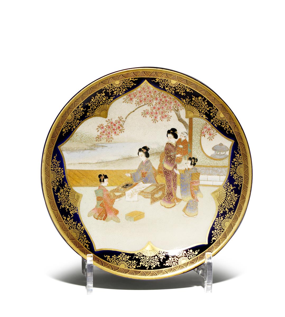 A JAPANESE SATSUMA DISH BY FUJISAN MEIJI PERIOD, 19TH CENTURY Decorated in gilt and polychrome,