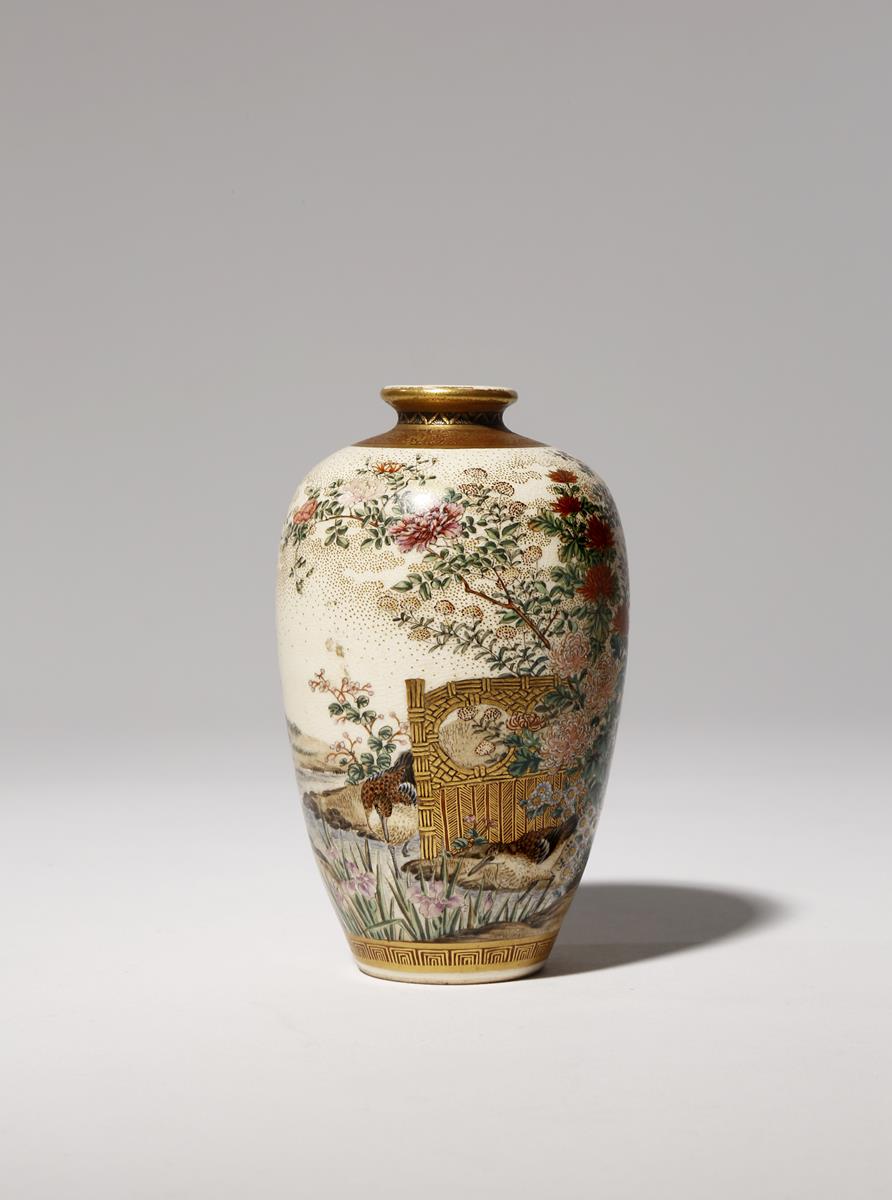 A JAPANESE MINIATURE SATSUMA VASE BY RYOZAN MEIJI PERIOD, 19TH CENTURY The ovoid body delicately