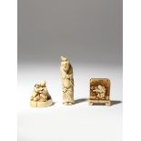 THREE JAPANESE NETSUKE EDO AND MEIJI PERIOD, 18TH AND 19TH CENTURY Two in ivory, one carved as a man