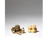 TWO JAPANESE IVORY NETSUKE MEIJI PERIOD, 19TH CENTURY One depicting an owl, the plump bird perched