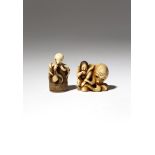 TWO JAPANESE IVORY NETSUKE OF CEPHALOPODS MEIJI PERIOD, 19TH CENTURY One carved as an octopus on