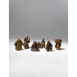 SIX JAPANESE WOOD NETSUKE OF ENTERTAINERS EDO AND MEIJI PERIOD, 18TH AND 19TH CENTURY Two