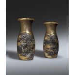 A PAIR OF IMPRESSIVE JAPANESE INLAID BRONZE VASES MEIJI PERIOD, 19TH CENTURY The tall baluster