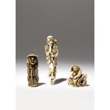 THREE JAPANESE NETSUKE EDO AND MEIJI PERIOD, 18TH AND 19TH CENTURY Two in ivory, one carved as a