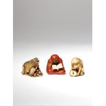 THREE JAPANESE MIXED MATERIALS NETSUKE EDO AND MEIJI PERIOD, 18TH AND 19TH CENTURY The first in