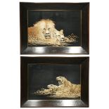 A PAIR OF JAPANESE EMBROIDERED PANELS MEIJI PERIOD, 19TH OR 20TH CENTURY One depicting a lion and