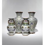 TWO PAIRS OF CHINESE CLOISONNE VASES 19TH/20TH CENTURY The larger pair of quatrelobed baluster form,