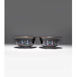 A PAIR OF CHINESE LAQUE BURGAUTE BOWLS 18TH CENTURY The U-shaped bodies rising from short flared