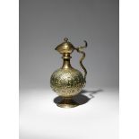 AN INDIAN BRASS EWER 19TH CENTURY Cast with a band of roundels enclosing gods and goddesses, the