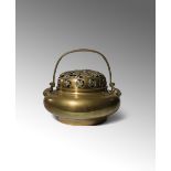A CHINESE BRASS 'ZODIAC' BRAZIER AND COVER LATE QING DYNASTY The compressed circular body tapering