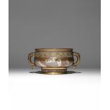 A CHINESE PARCEL-GILT AND SILVER-DECORATED BRONZE 'BUTTERFLY' INCENSE BURNER MING/QING DYNASTY