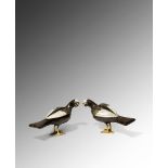 A PAIR OF CHINESE CLOISONNE MODELS OF BIRDS 18TH CENTURY Each depicted standing on clawed feet and