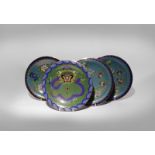 FOUR CHINESE CLOISONNE PLATES C.1900 Two of the plates a pair, both decorated with flowers tied with