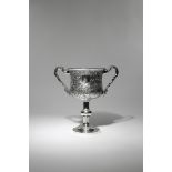 A CHINESE SILVER TWO-HANDLED CUP 2ND HALF 19TH CENTURY The body decorated with many birds perched