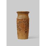 A CHINESE BAMBOO 'LANDSCAPE' VASE PROBABLY LATE QING DYNASTY The cylindrical body carved in