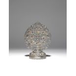 A TIBETAN SILVER BUDDHIST OFFERING 19TH CENTURY Decorated with five Buddhist emblems, the central