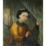 ANONYMOUS (19TH CENTURY) A CANTONESE LADY A Chinese painting, oil on canvas, inscribed Guangdong