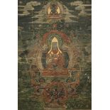 A TIBETAN THANGKA AND A CHINESE KESI 'DRAGON' PANEL 19TH CENTURY The thangka depicting a Lama seated