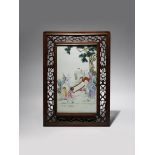 A CHINESE FAMILLE ROSE PORCELAIN PLAQUE LATE QING DYNASTY/REPUBLIC PERIOD Painted with scholars