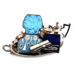 A large quantity of electroplated items, including: an oval two-handled tray, a three-piece tea set,