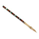 A Victorian 10 carat gold-mounted hardstone dip pen, by S. Mordan, circa 1870, fluted mount with a