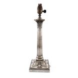 An Edwardian silver lamp stand, by J. B. Carrington, London 1904, Corinthian Column form, drilled