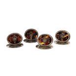 λA set of four Edwardian silver and tortoiseshell menu card holders, Birmingham 1909, oval form,