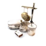A mixed lot, comprising silver items: a dressing table jar, Birmingham 1911, the cover inscribed 'To