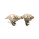 A pair of modern silver models of grouse, by Garrard and Co, London 1974, modelled in standing