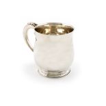 A silver mug, by F.T Ray and Co, London 1936, baluster form, the scroll handle with cut-card and