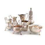 A mixed lot of silver items, various dates and makers, comprising: a George II cream jug, maker's