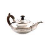 A George IV silver teapot, by Emes and Barnard, London 1822, compressed circular form, reeded