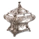 A William IV Scottish silver tea caddy, probably by John McKell, Glasgow 1834, rectangular bombé