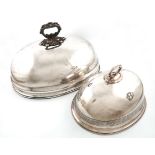 A large old Sheffield plated meat dish cover, unmarked, domed oval form, foliate scroll carrying
