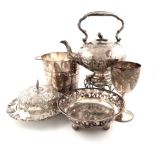 λA mixed lot of electroplated items, comprising: a champagne bucket, by Elkington, tapering circular