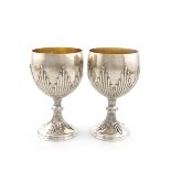 A pair of George III silver goblets, possibly by John Weldring or James Wiburd, London 1769, the urn