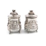 A pair of 19th century French silver canisters / toilet jars and covers, Paris, post 1838 mark,